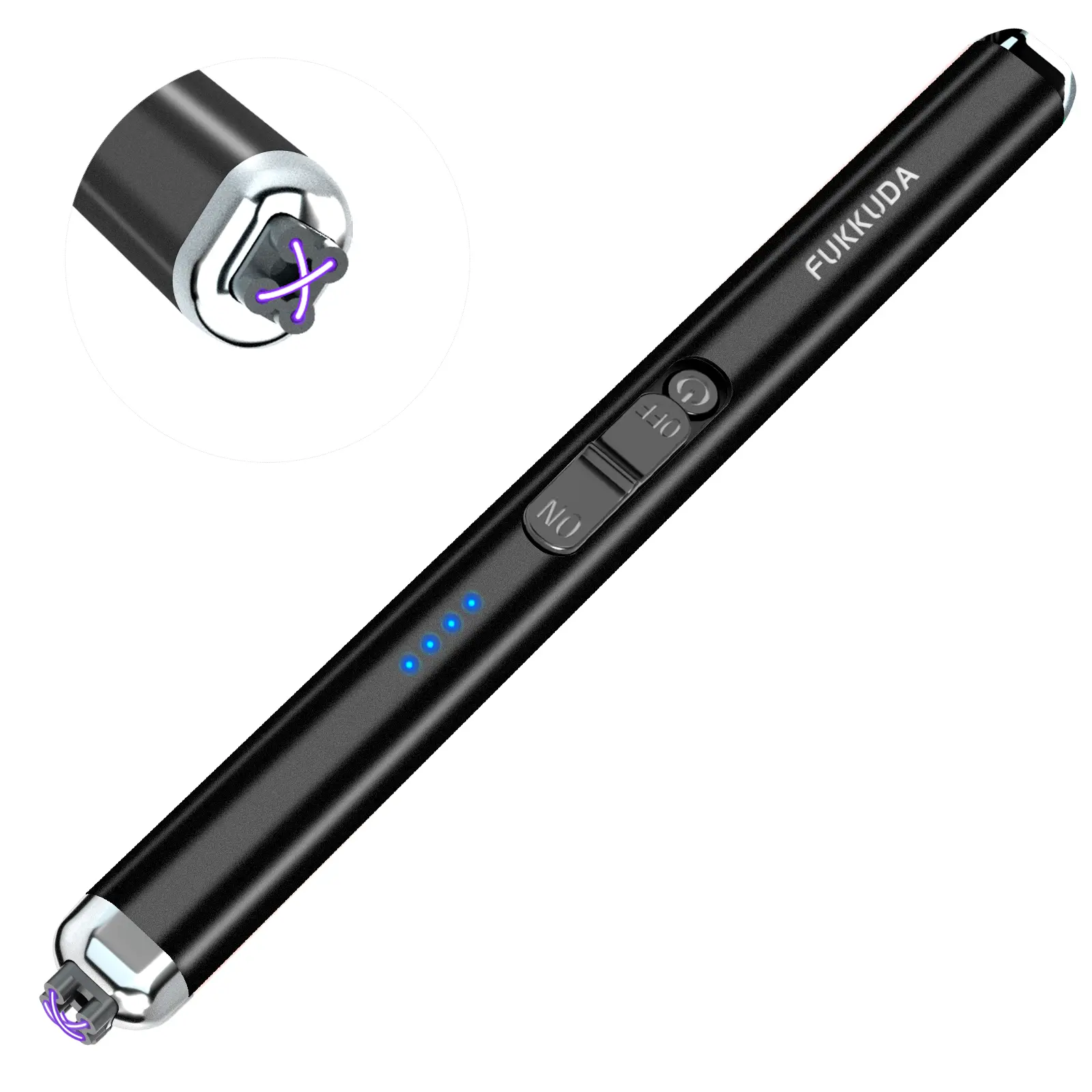 FUKKUDA Upgraded Dual Arc Kitchen Self Igniter - Compact USB-Port Rechargeable Windproof Flameless Electric Candle Lighter, Portable with Batteries, Christmas Stocking Stuffer (Obsidian Black)