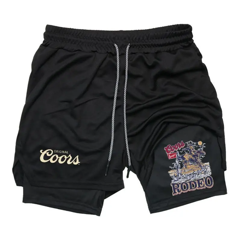 Coors Rodeo Men's Streetwear 2-in-1 Shorts Sweat Shorts with Western Graphic Print Drawstring Waist Casual Summer Shorts for Men Trendy Drip Clothing