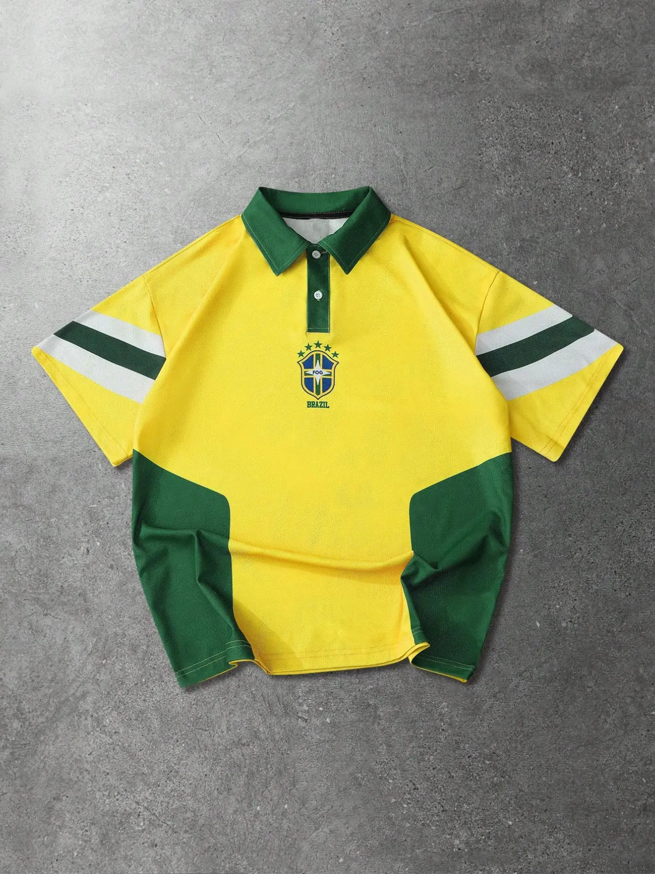1pc Men's Brazil Football Style Polo Shirt Yellow & Green Patchwork Short Sleeve Breathable Stylish Jersey Soccer Polo Retro Blockcore Streetwear Athletic Top