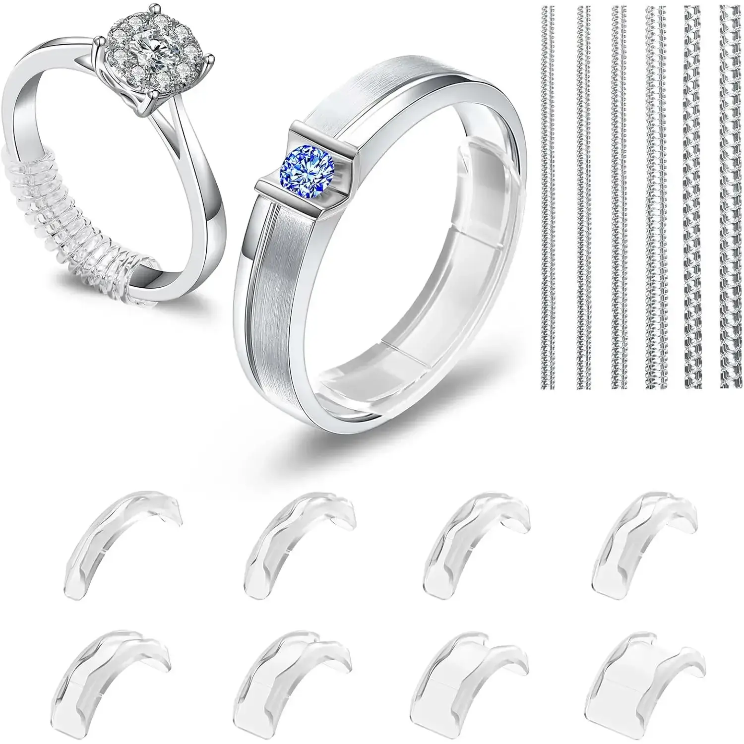Women's 14-Pack Ring Sizer Adjuster Kit, Invisible TPU Clip-On & Spiral Spacers for Loose Rings, Reduces Size 0.5-1, Fits 1-11mm Bands, Jewelry for Women