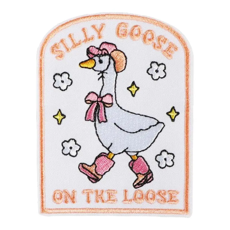 Cute Goose Embroidered Patch, Back Adhesive Iron-On, Suitable for Clothes Jackets Hats Accessories, Silly Goose on the Loose Design, Floral Embroidery Design, Hand Embroidered, Stylish Embroidery, Embroidery Craft, Embroidery Patches