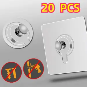 Set of 20 Strong Self-Adhesive Wall Hooks | Transparent Plastic with Stainless Steel Screws, Damage-Free Installation for Bathroom & Home, No Drilling Needed for Hanging Pictures, Frames & Decor