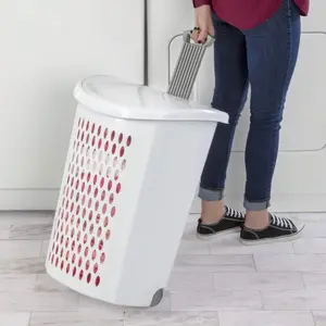 Ultra Wheeled Design Clothes Laundry Basket, Basket Collection,135 Liter (20 1/8" X 15 3/8" X 26 3/4")Capacity, Laundry Hamper White Lid & Base W/Plastic Handle & Wheels