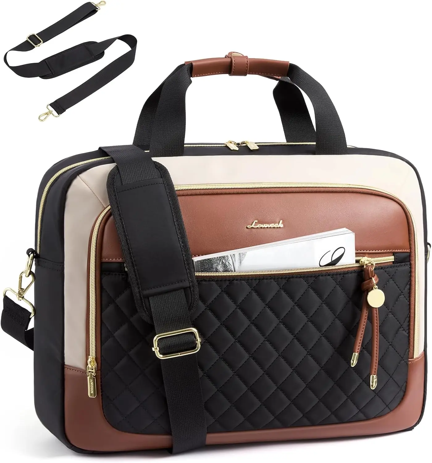 LOVEVOOK Laptop Briefcase for Women & Men, Computer Messenger Shoulder Bags | Fits 15.6 or 17.3 Laptop, Waterproof, Long Strap, Diamond-Pattern, Dual Front Pockets, Luggage Strap, Business Work Bag