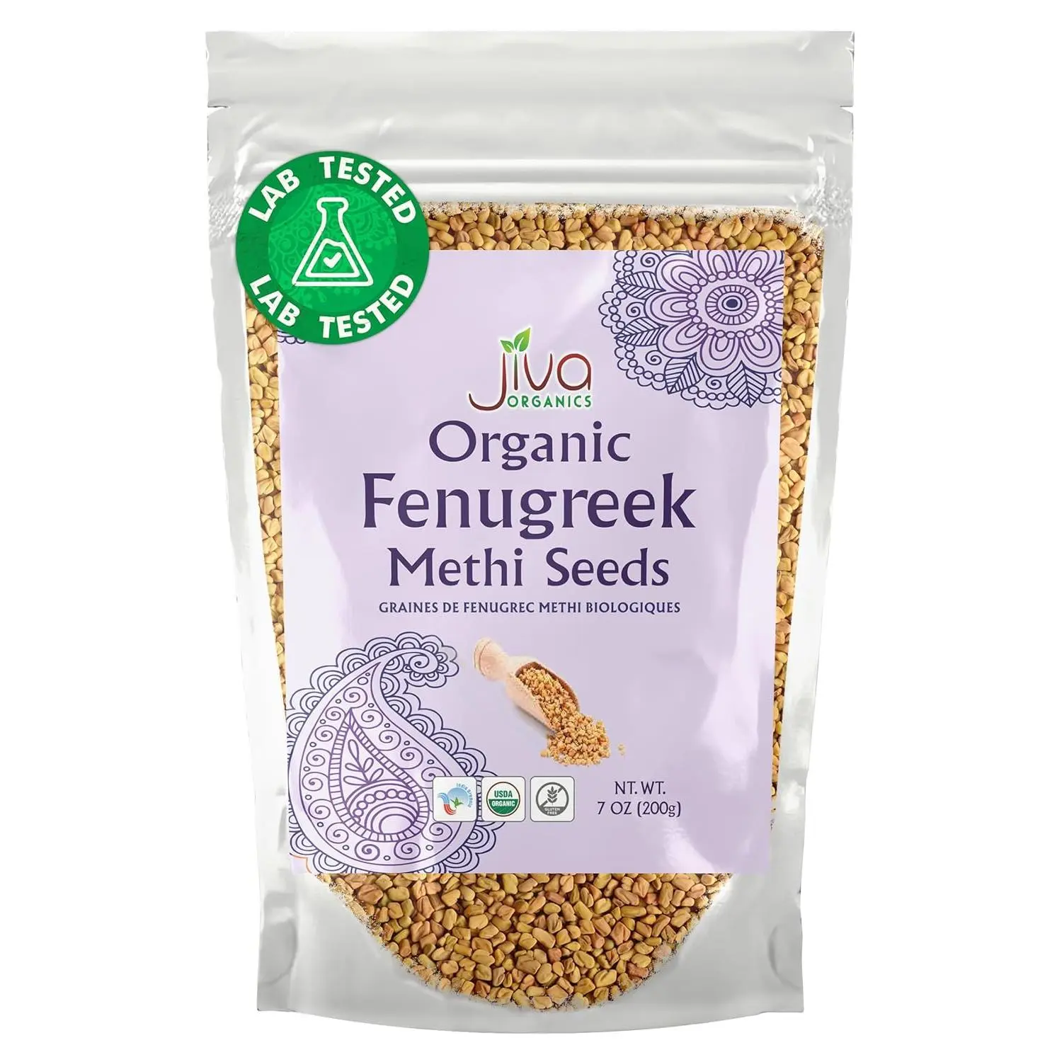 Jiva Organic Fenugreek Seeds 7 Ounce – Non-GMO, Gluten Free, All Natural Fenugreek Spice – Organic Fenugreek Seeds for Hair Growth, Cooking & Sprouting - Methi Seeds for Methi Dana Water - Raw & Natural, Product of India