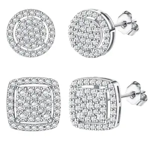 Men's & Women's 14K Gold/Silver Iced Out Square Stud Earrings Set for Everyday Wear