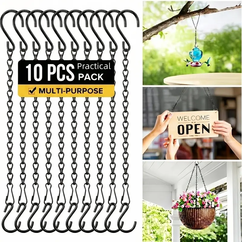 10pcs 10-Inch Hanging Chain with S-Hook, Adjustable Iron Plant Hanger for Indoor/outdoor, Durable Decorative Plant Rack