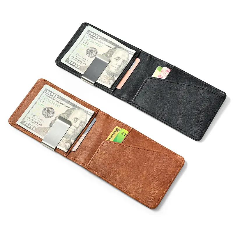 Men's Crazy Horse Texture Short Wallet with Stainless Steel Money Clip - Beads, Animal & Bow Accents, Credit Card & ID Card Holder, Daily Fashion Accessory, Wallet With Money Clip, Mens Wallet