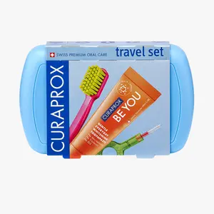CURAPROX Travel Set Blue Ultra Soft & Gentle Toothbrush CS 5460 Toothbrush Be You Toothpaste & CPS Prime Interdental Brushes for Oral Hygiene