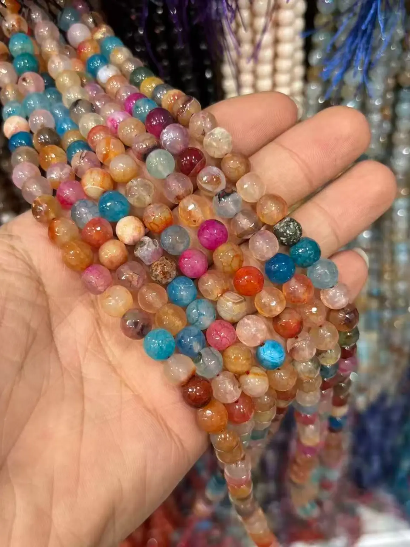 8mm Natural Stone Multicolor Agate Beads, Hole Design for Stringing, DIY Jewelry Making, Craft Supplies, Sewing Accessories, Decorative Beads