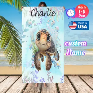 Custom Beach Towel with Name, Quick Dry,Large Sea Turtle Print - Microfiber Bath Towel for Women, Girls, Kids, Men - Oversized Pool and Swimming Drying Towel,Big & Soft Cotton Towel Cover Cozy