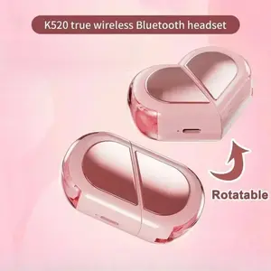 Cute Heart Shaped Rotatable Charging Case Earbuds, K520 Stereo Wireless Bluetooth Earphones, Low Latency Gaming Headset for Phone Tablet