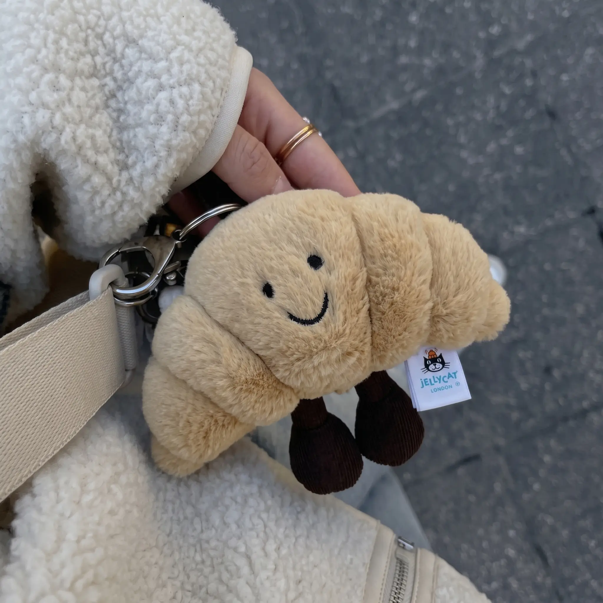 Jelly Cat Croissant Plush Bag Charm Collection, Adorable Plush Keychain, Cute Soft Coffee Bag Accessory, Adorable Cloud Gift for Her, Bag Charm