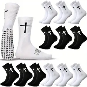 Men's Cross Grip Athletic Socks (3-5 Pairs) - Soft, Elastic, Breathable, Anti-Slip, Odor-Proof, Suitable for Daily Casual Wear, Outdoor Fitness, Cross Grip Socks, Ribbed Mid-Calf Socks