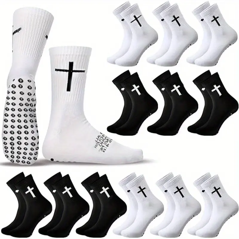 Men's Cross Grip Athletic Socks (3-5 Pairs) - Soft, Elastic, Breathable, Anti-Slip, Odor-Proof, Suitable for Daily Casual Wear, Outdoor Fitness, Cross Grip Socks, Ribbed Mid-Calf Socks
