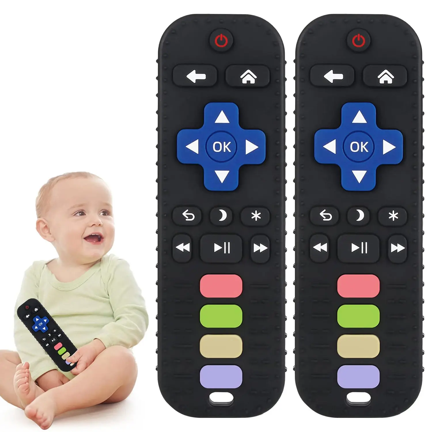 2-Pack Baby-Safe Silicone Remote Teethers, BPA-Free Chillable Sensory Toy for 3-12M Babies – Soothes Gums, Boosts Motor Skills & Color Recognition, Baby-Safe Silicone Teethers, Silicone Teethers