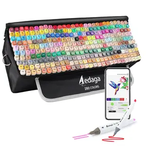 Aedaga Alcohol Markers Set - 80/120/168/200/240/280 Colors Dual Tip Art Markers with Carrying Case & Color App, Permanent Marker Pens for Drawing, Coloring, Illustration, Manga