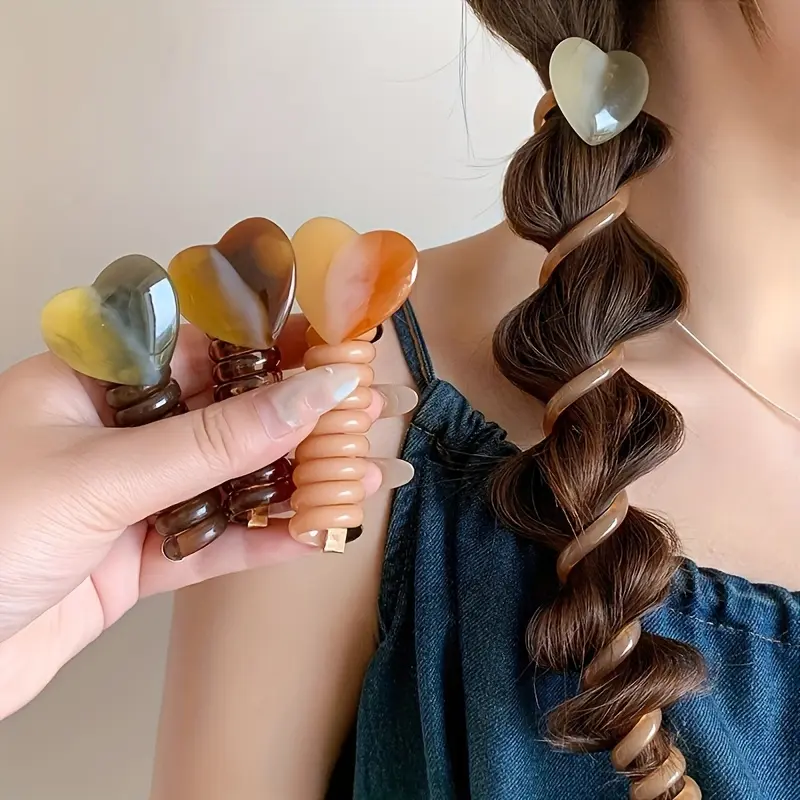 Braided Look Headband for Female Wear with a Heart Form Charm, 1-Piece Telephone Cable Style Ponytail Holder Accessory, One-Piece