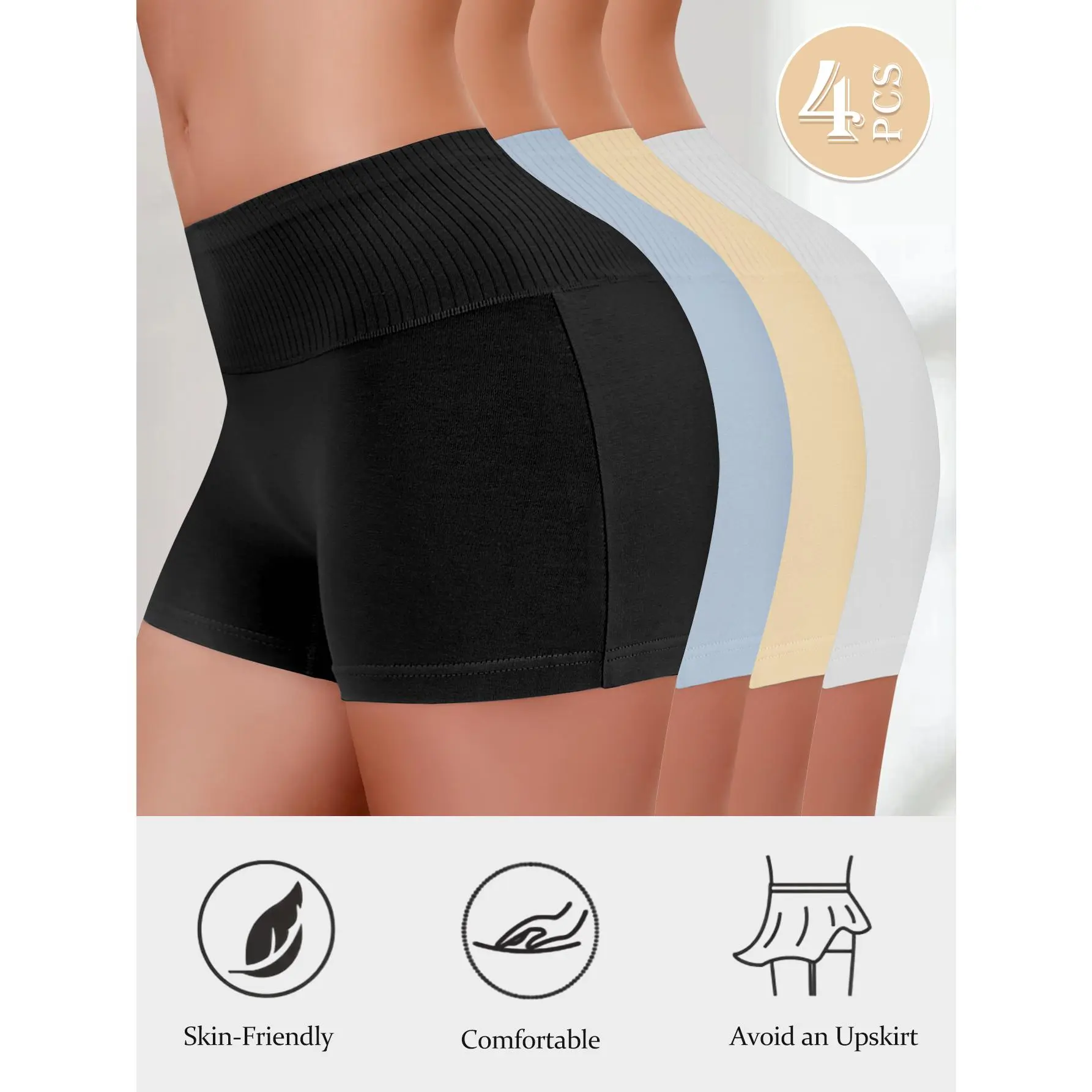 QUASTI 4 Pack Women's Cotton High-Waisted Safety Shorts, Tummy Control & Butt Lift Panties, Breathable & Highly Elastic Panties, Seamless Comfortable Womenswear Briefs, Everyday Comfort, S-XXL summerwins