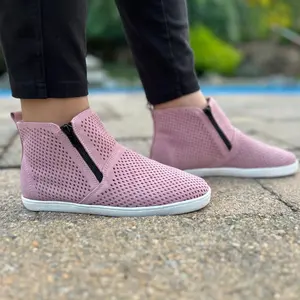 Blush Pink Suede Zipper Boots