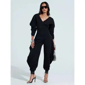 Comfortable Cozy Sweatshirt Jumpsuit - Soft Casual One-Piece Outfit Fitted Balloon