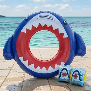 3pc Cute Shark Thickened PVC Swimming Rings and Two Arm Floats, Soft Lightweight, Small Size Easy Storage, Pool Beach Toy, Kids Gift, Fun Pool Floats, Pool floaties, Inflatable Pool Floats
