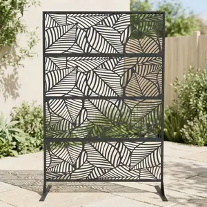 Metal Privacy Screen, 46" W x 71" H, Outdoor Privacy Screens, Freestanding Outdoor Divider with Stand, Decorative Garden Steel Privacy Fence for Balcony Patio Indoor Room Hot Tub
