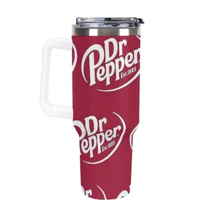 Dr Pepper Logo 40oz Tumbler with Handle – Insulated Stainless Steel Travel Mug with Lid, Large Capacity Reusable Cup for Hot & Cold Drinks, Fits Car Cup Holder, Perfect for Work, Travel, Daily Hydration & Gift for Dr Pepper Fans