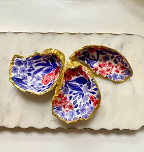 Red White and Blue Oyster Shell Jewelry Dish