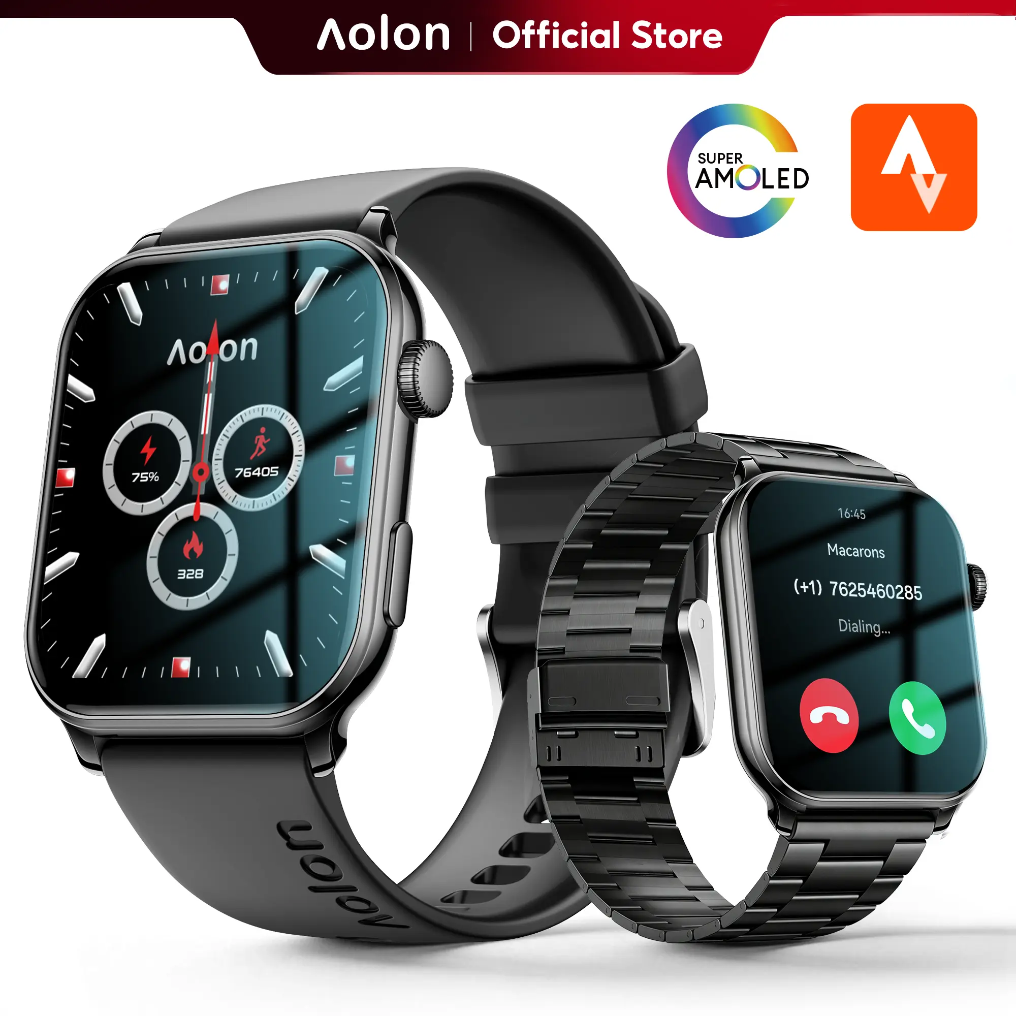【Business Style】Aolon GTS3 Smartwatch, 8.8mm Ultra-Thin, 1.85" AMOLED AOD Screen, New Digital Crown, WhatsApp Call, 5-Day Standby, IP68 Waterproof, Bluetooth Monitor, Calorie Tracker for iOS & Android, Wristwatch Wearable#back to school#travel essentials