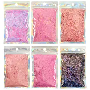 Vibrant 6Colors Holographic Chunky Glitter Extra Craft Resin for Body Face Eyeshadow Makeup Nail Art Tumblers Festival Decoration 29g Each Bag Cosmetic Body Shimmer Spray Body Shimmer Oil