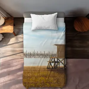 360 Stand Decorative Duvet Cover - Brown Twin Extra Long Microfiber Bed Set, Microfiber Face, Machine Washable, Coastal Beach Scene Design, Marine Motif Print, Bedding Essential (Textiles & Soft Furnishings), Bedroom Bedding Set, Pattern Duvet Cover, Them