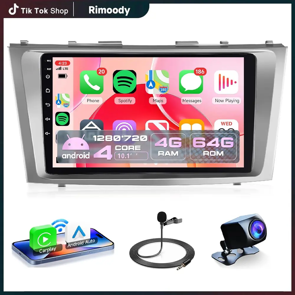 RIMOODY Car Media Player for Toyota Camry 2006-2011, 9-in INCELL Touch Screen Android 15 Car Radio, 4 Core 4G+64G, Wireless CarPlay, Android Auto, Mirror Link, GPS Nav, Wi-Fi, Bluetooth 5.0, FM/RDS, EQ-32, SWC, Backup Camera, Father's Day Gift Option