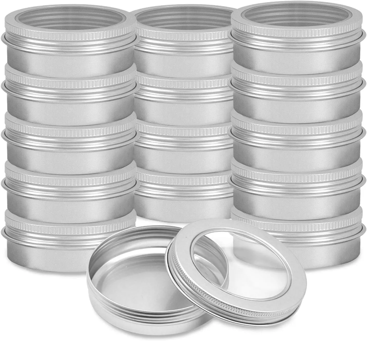 Lainrrew 15 Pack 2oz Metal Round Tins, Aluminum Empty Candle Tins with Screw Lid Small Storage Travel Tin Jars Containers for Spices, Candles, Arts & Crafts, Cosmetics (2oz)