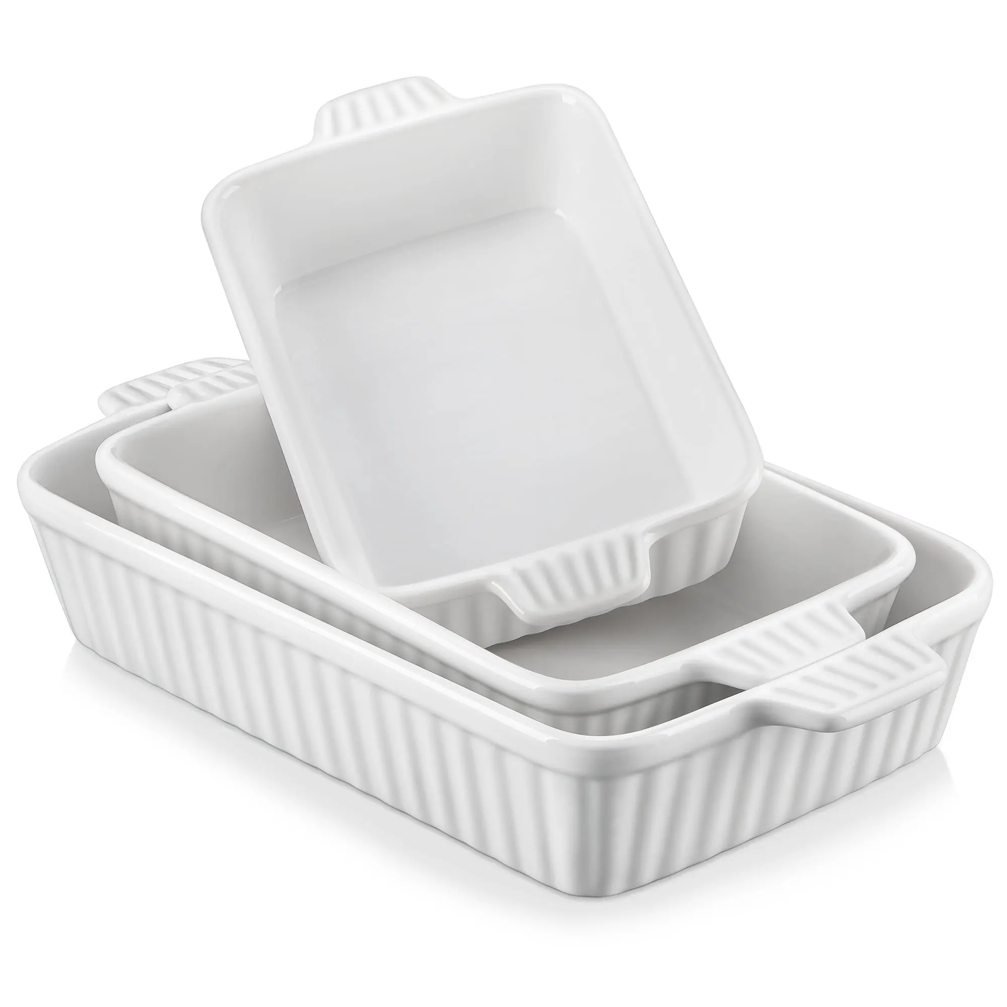 Vancasso Ceramic Baking Dish Set, Thick Casserole Dish for Oven with Handles, Deep Bakeware Sets of 3 for Baking, Lasagna Pan, White