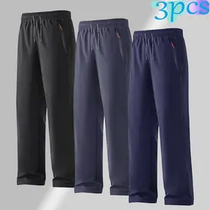 Men's Polyester Thermal Fleece Lined Pants - Drawstring Waist Athleisure, Multi-Size, Warm, Stylish Plain Design - Ideal for Sports, Fitness