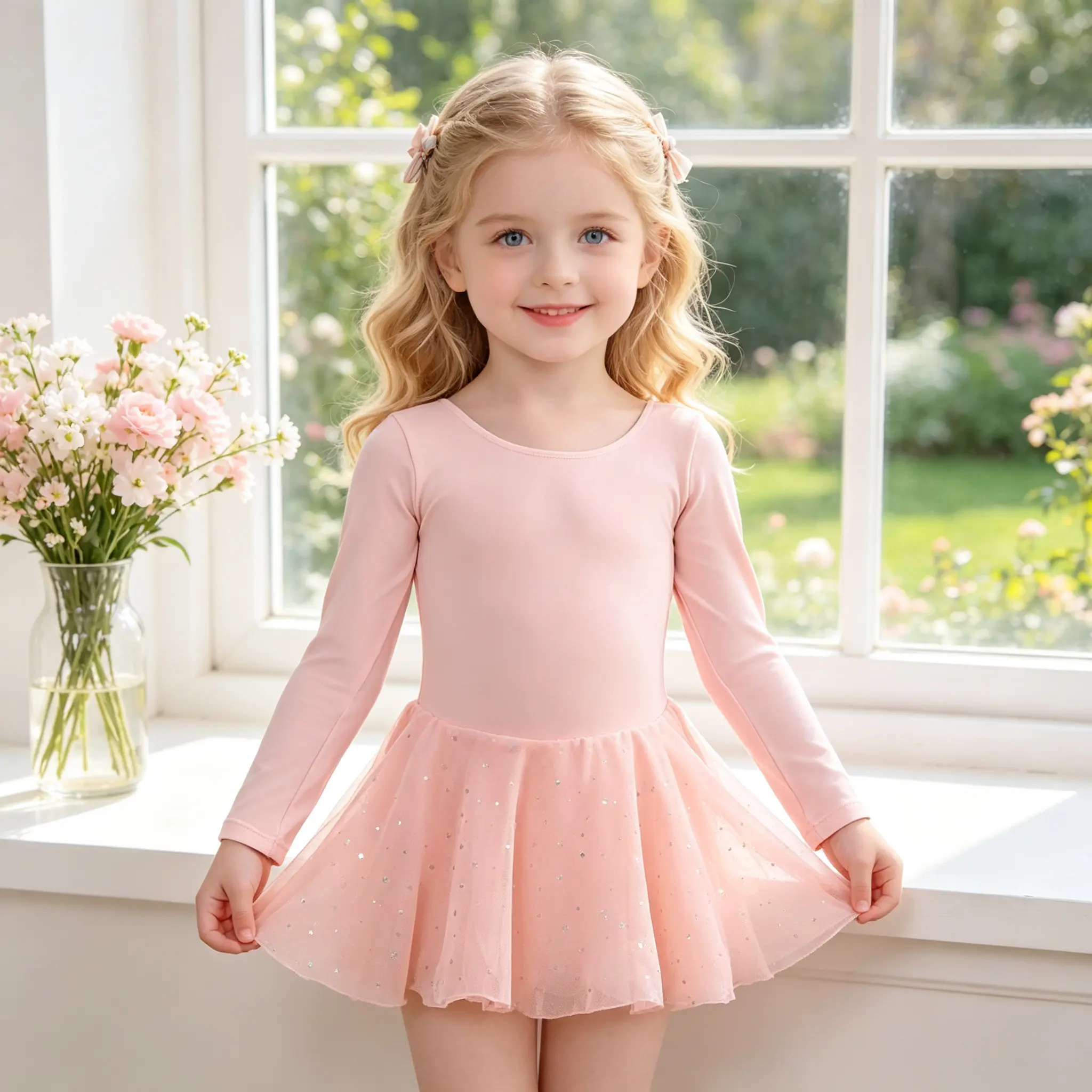 Toddler Girls Long Sleeve Ballet Tutu Dress, Round Neck Sparkle Dot Skirt Kids Dance Leotard Outfit for Ballet Class Birthday Party Photoshoot