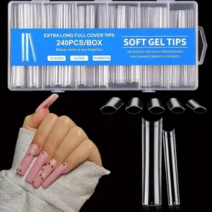 Clear Nail Tips, 240 Pcs per Box Extra-Long Straight Clear Nail Tips, Half-Cover Straight Tapered Square French Fake Nail Tips for Nail Salons and Home DIY, Nail Art Diy