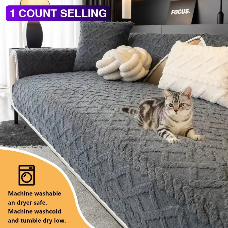 1pc Sofa Cover Plush Sofa Cushion Universal All Seasons Modern Simple Design, Luxurious Multi-Functional Soft Couch Protector Soft Sofa Protector Seat Pad Backrest Cover, Anti-Slip Durable Pet Friendly Winter Warmth