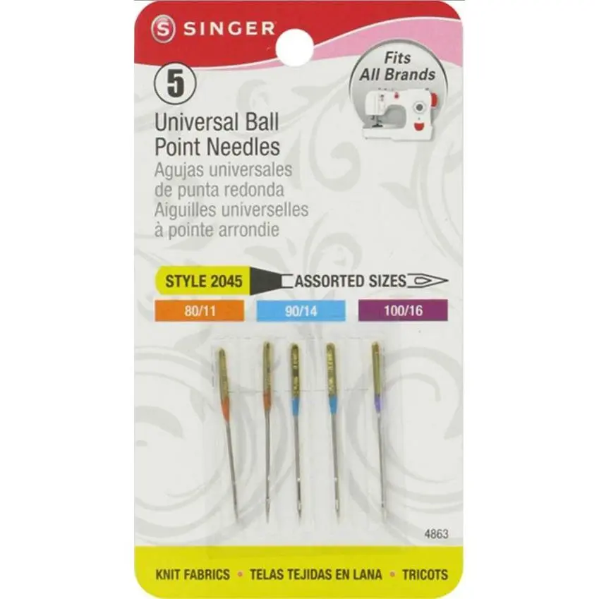 Singer 5pk Universal Assorted Sizes Style 2045 Ball Point Sewing Machine Needles 4863