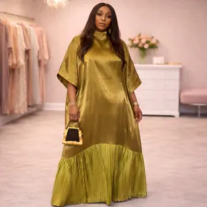 Women's Islamic Elegant Luminous Premium Solára Luxe Boubou - Liquid Organza Pleated Soft Flow Shimmering Flowy Kaftan Dress | Aso Elan