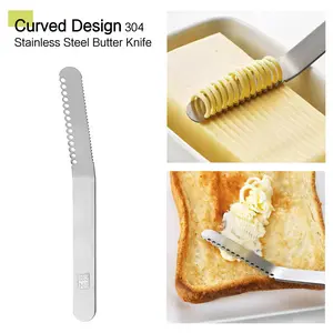 Japanese imported 304 stainless steel butter knife, bread spreader & scraper, bent design,2-Pack (Best Value)