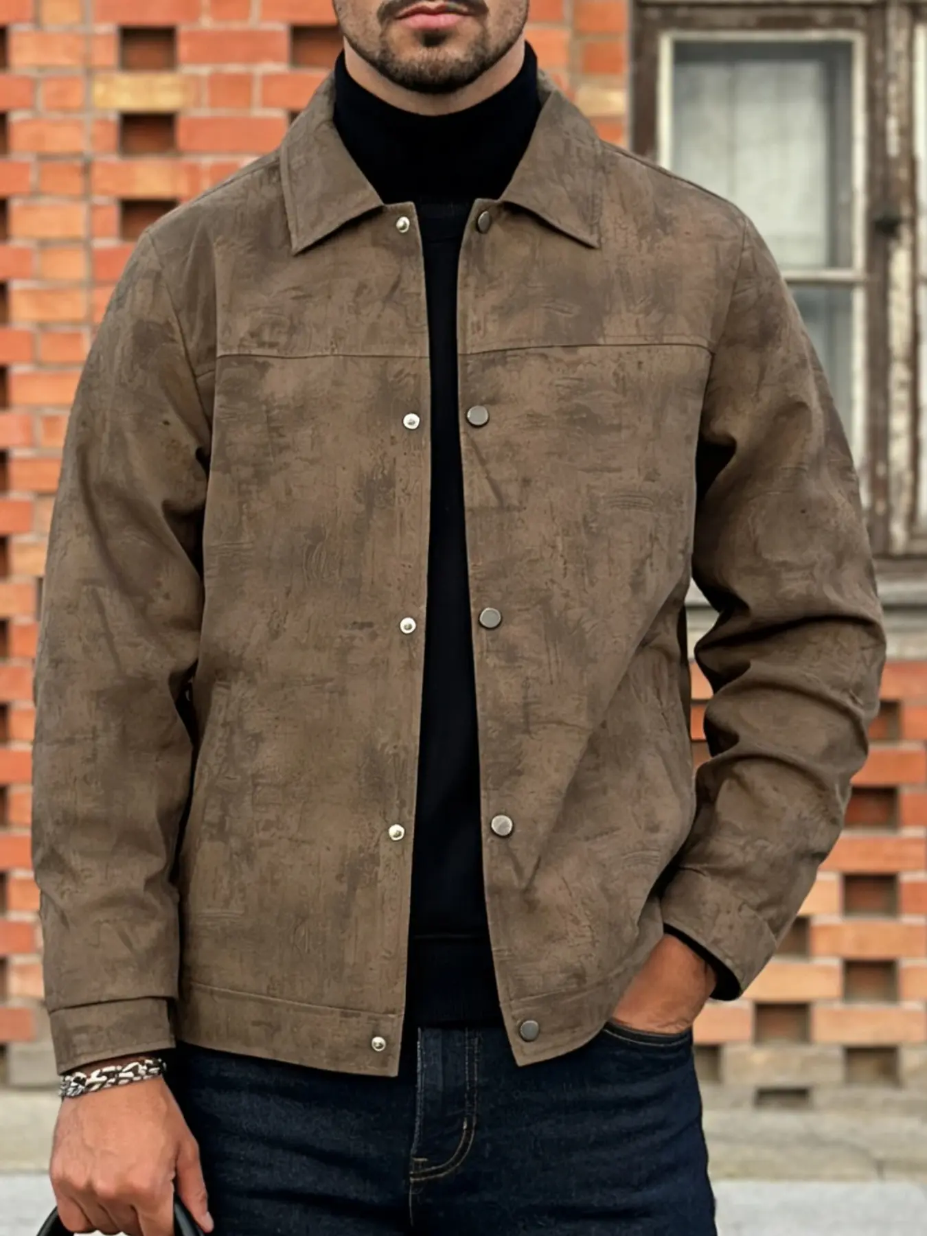 Men's casual lapel jacket, Long Sleeve, made of polyester fiber, featuring a button front and closure design, fashionable tie dye distressed jacket, machine washable, easy to maintain fabric, suitable for daily casual and formal wear - Spring and Autumn
