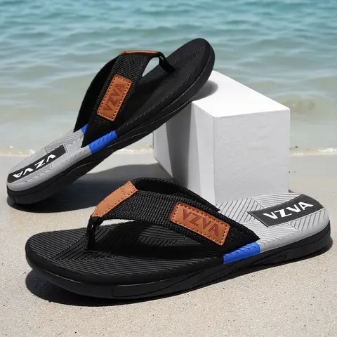 Men's Anti-Slip Water-Resistant Flip Flop Slides Sandals - Open Toe, Soft EVA Cushioned Sole, Wedge Design, Letter Accents, All Seasons, Beach Aesthetic, Holiday Casual Beach Shoes (Boys' Footwear Option)