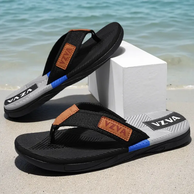 Men's Anti-Slip Water-Resistant Flip Flop Slides Sandals - Open Toe, Soft EVA Cushioned Sole, Wedge Design, Letter Accents, All Seasons, Beach Aesthetic, Holiday Casual Beach Shoes (Boys' Footwear Option)