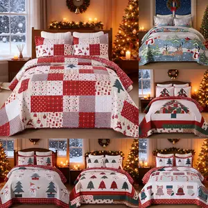Holiday Forest 3-PC Christmas Tree Quilt Set | Festive Evergreen Design Reversible Bedspread, Warm Yet Breathable Bedding for All Seasons