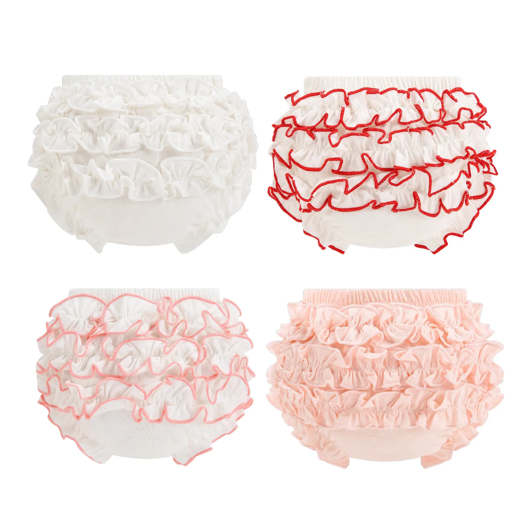 4-Pack Pure Cotton Girls Bloomers Underwear Soft Baby Breathable Undies for Girls Infant Ruffle Diaper Cover Toddler Kids Dress Briefs Panties