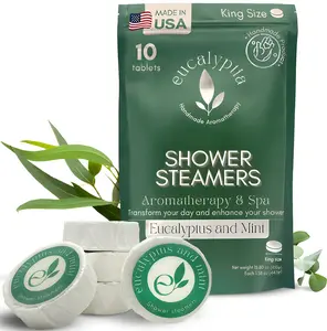 Eucalyptia Mint-Eucalyptus Shower Steamers | 10 King-Size Aromatherapy Tablets for Relaxation & Congestion Relief Body Care Clear - Made in MEXICO