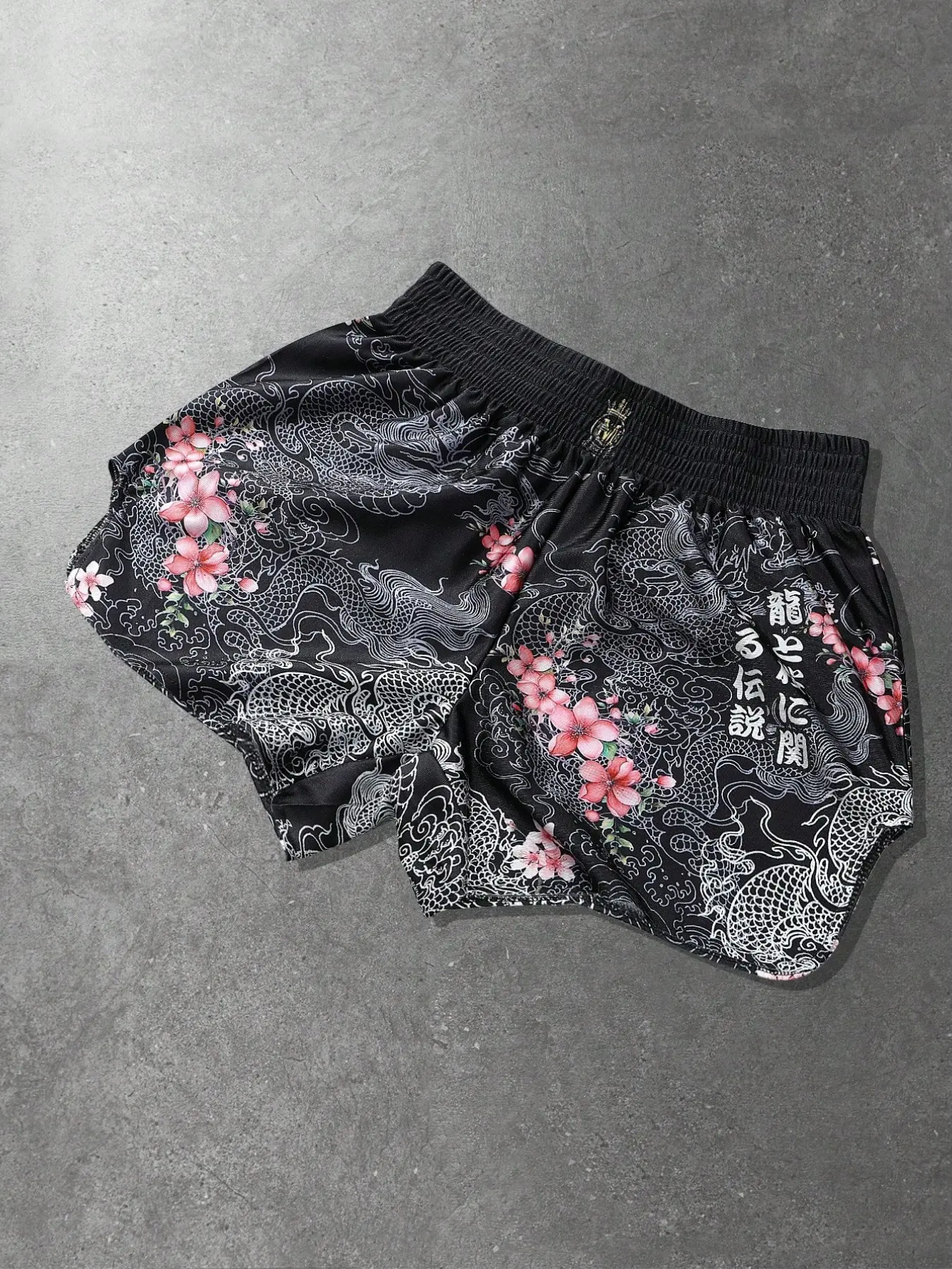 Men's Professional Muay Thai Boxing Shorts with Japanese Dragon & Sakura Legend Print | High-Elastic Waist Athletic Gym Shorts for MMA & Kickboxing Training | Breathable Quick-Dry Combat Shorts Sports Shorts