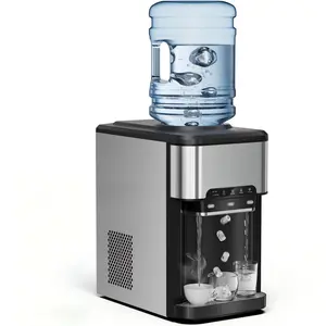 Countertop Water Cooler Dispenser with Bullet Ice Maker, 3 in 1 Top-Loading Hot & Cold Water Dispenser 5 Gallon, Self Dispensing Ice Machine for Home Kitchen Office Bar